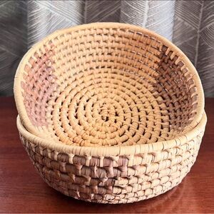 Coiled Handwoven Round Baskets (Set of 2) Bohemian Boho Decor
